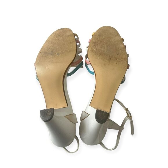 Vintage Amalfi Rangoni Sandals White Multi Strap Italy Block Heels, V-Cut Heels - Picture 8 of 11